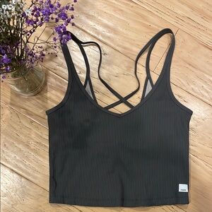 VUORI Black Ribbed Strappy Crop Top